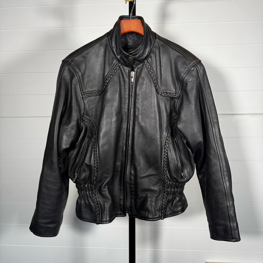 Unik Ultra Women’s Leather Motorcycle Jacket Removable Liner XL Braid Trim